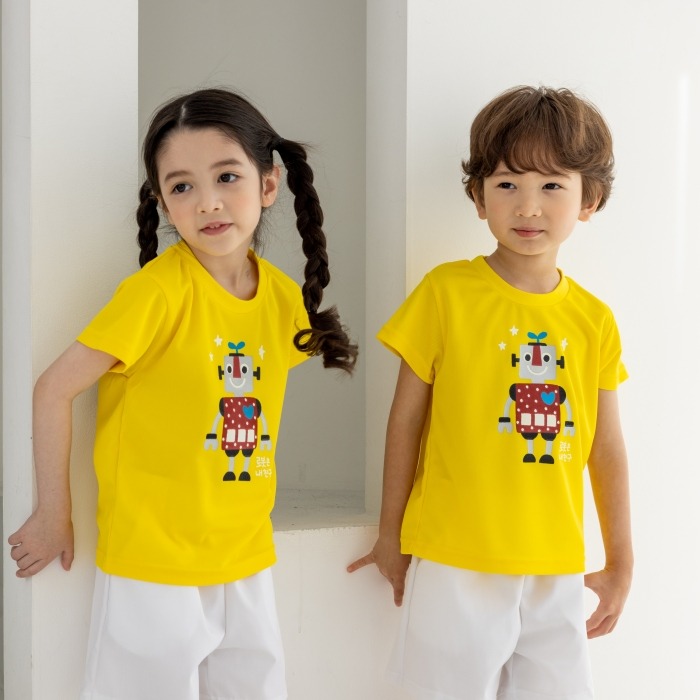 어린이집 유치원 단체 반팔 캠프티 티셔츠 로봇 10장 옐로우