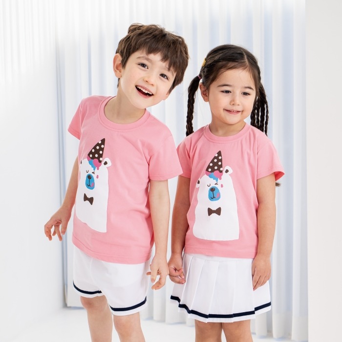 어린이집 유치원 단체 반팔 캠프티 티셔츠 아이스베어 핑크 10장