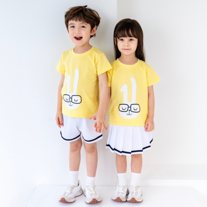 어린이집 유치원 단체 반팔 캠프티 티셔츠 토끼 옐로우 10장