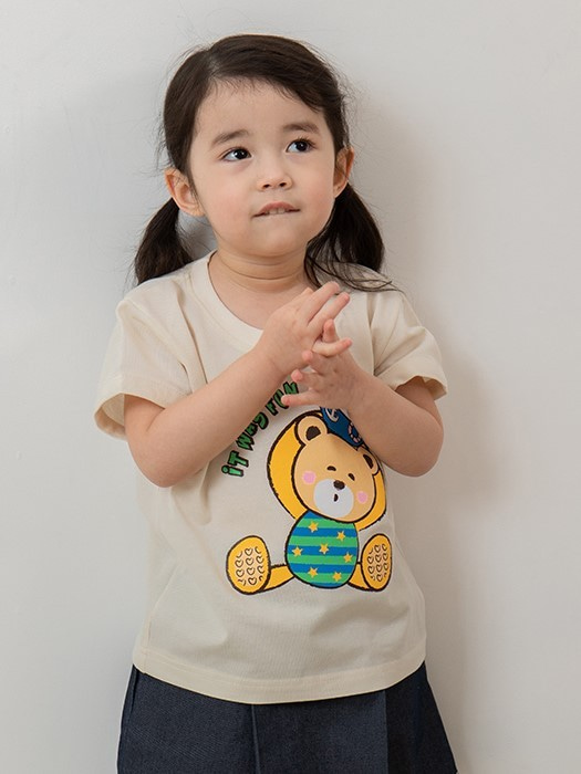 어린이집 유치원 단체 반팔 캠프티 티셔츠 곰돌이 베이지 10장