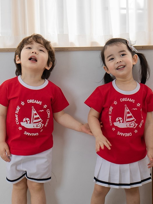어린이집 유치원 단체 반팔 캠프티 티셔츠 돛단배 레드 10장