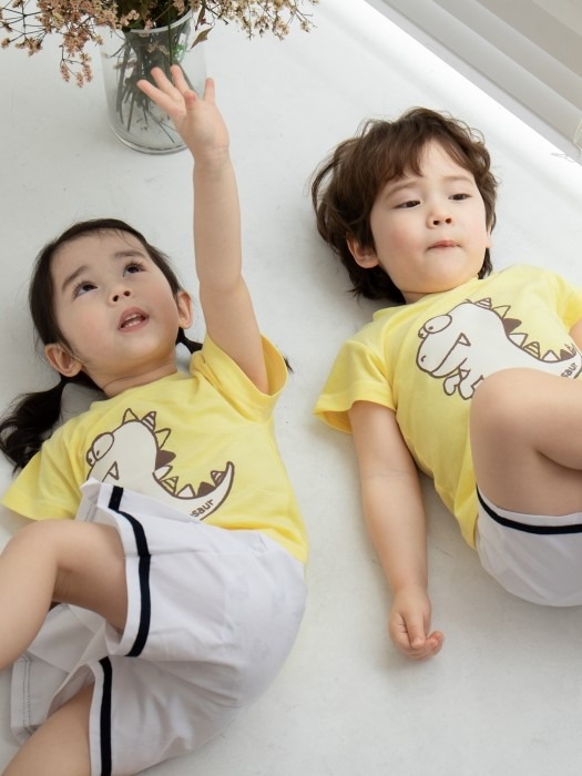 어린이집 유치원 단체 반팔 캠프티 티셔츠 공룡 옐로우 10장