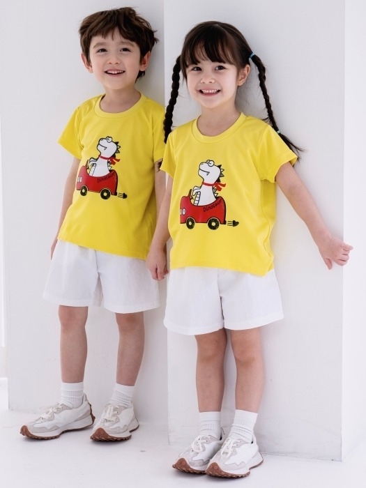 어린이집 유치원 단체 반팔 캠프티 티셔츠 공룡자동차 옐로우 10장