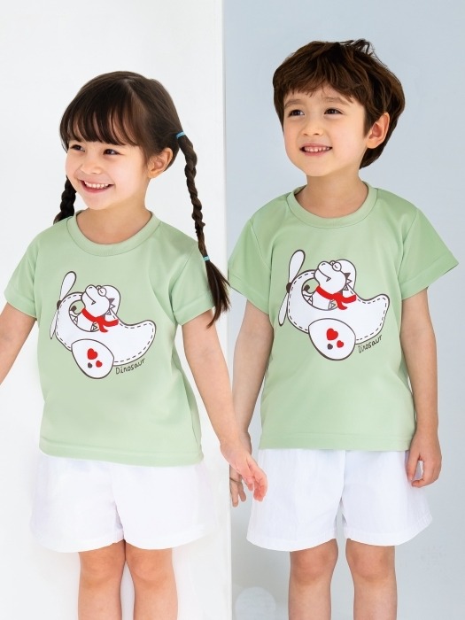어린이집 유치원 단체 반팔 캠프티 티셔츠 공룡비행기 옐로우그린 10장