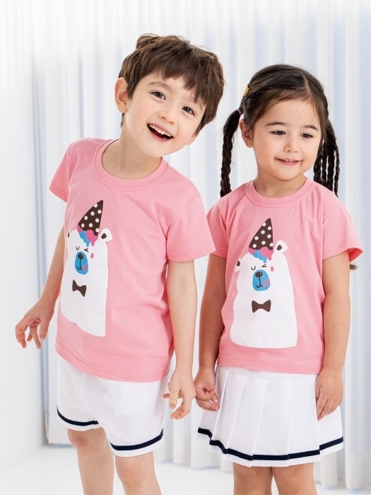 어린이집 유치원 단체 반팔 캠프티 티셔츠 아이스베어 핑크 10장
