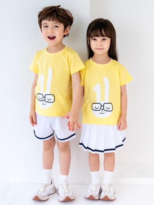 어린이집 유치원 단체 반팔 캠프티 티셔츠 토끼 옐로우 10장